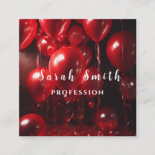 Red Shiny Balloons Party Glitter Fyrkantigt Visitkort