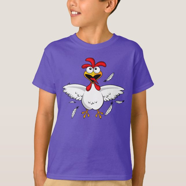 Red Shirt Funny Crazy Tecknad Chicken Tee (Framsida)