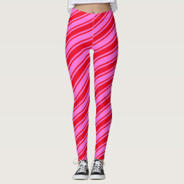 Red Shock rosa Candy cane Diagonal Rand jul Leggings