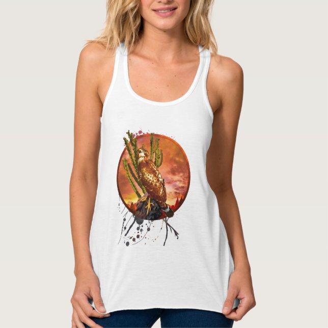 Red Shouldered Hawk LAST DESERT LIGHTS T-Shirt Linne Med Racerback (Framsida)