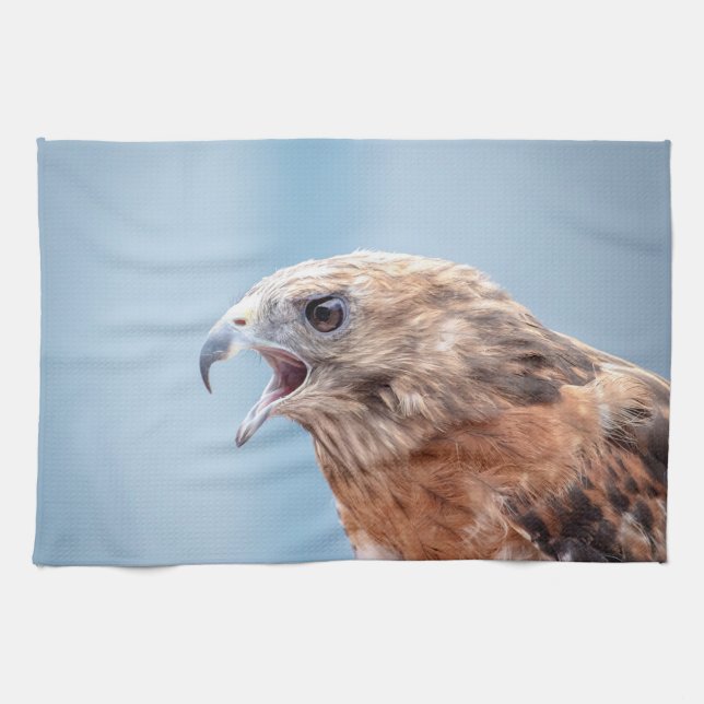 Red Shouled Hawk på sten Kökshandduk (Horisontell)