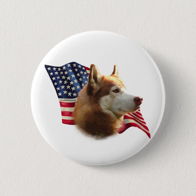 Red Siberian husky Flagga - knapp (Framsida)