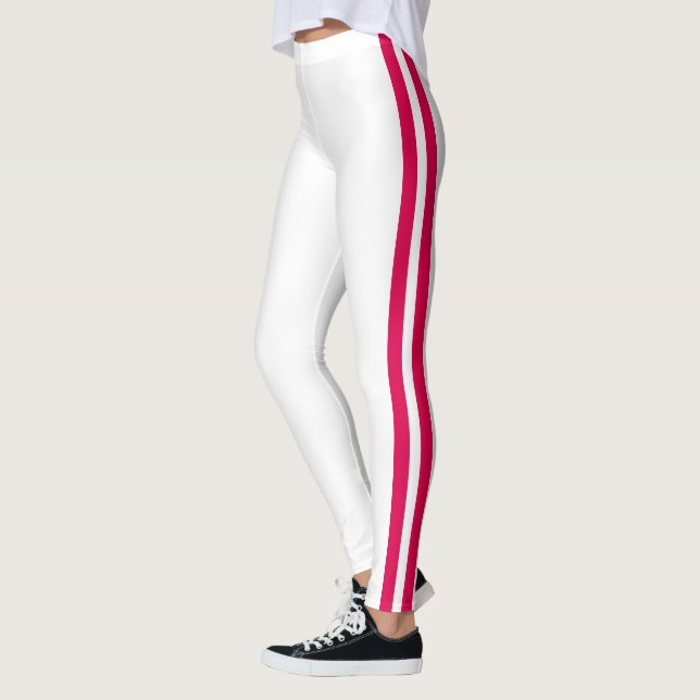 Red Side Stripe White Leggings Choose Your Colors (Vänster)
