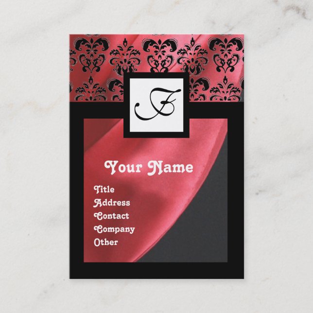 RED SILKE DAMASK TRASA, SQUARE MONOGRAM VISITKORT (Framsida)