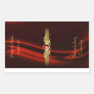 Red Silke Guld Rulla Bröllop Vin Sticker Rektangulärt Klistermärke