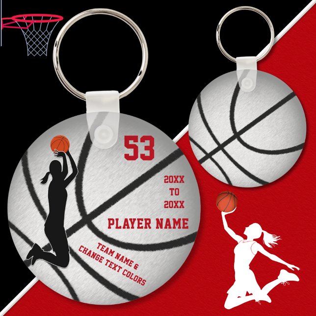 Red Silver Billigt Gift-idéer för basketspelare Nyckelring (Personalized Basketball Gifts for Girls. Cheap basketball gifts. Girls basketball party favors.)