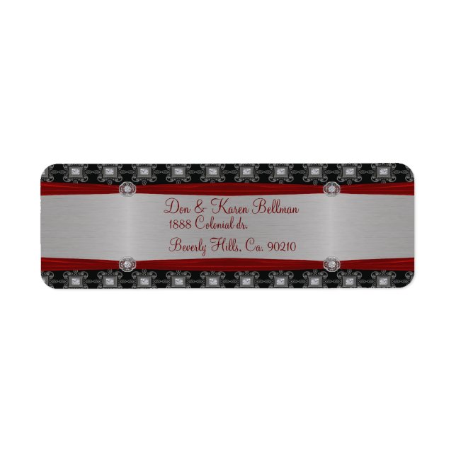 Red Silver Black Ornate Elegance Returadress Etikett (Framsidan)