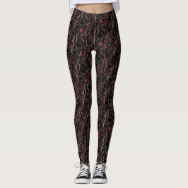 Red Silver Black Vågigt marble Foil Leggings