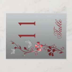 Red Silver Blommigt med Butterflies Bordsnummer