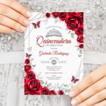 Red Silver Blommigt Quinceanera