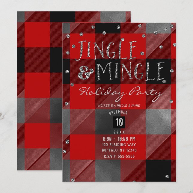 Red Silver Buffalo Play Jingle & Mingle Helgdag Inbjudningar (Fram/baksida)