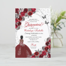 Red Silver Butterfly Princess Quinceanera Inbjudningar