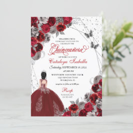 Red Silver Butterfly Princess Quinceanera Inbjudningar