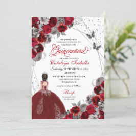 Red Silver Butterfly Princess Quinceanera Inbjudningar