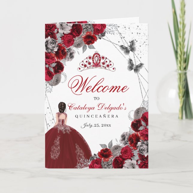 Red Silver Butterfly Quinceanera Program (Framsida)