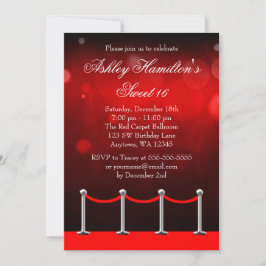 Red Silver Carpet Hollywood Sweet 16 Birthday Inbjudningar