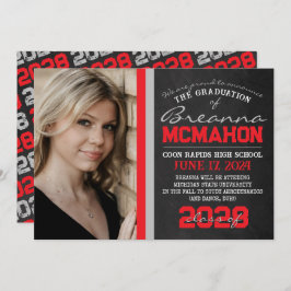 Red & Silver Chalkboard Studenten-meddelande Inbjudningar