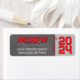 Red & Silver Chalkboard Studenten Returadress Etikett