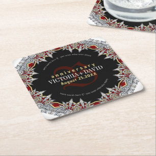Red Silver Diamonds Bröllop-årsdag Underlägg Papper Kvadrat