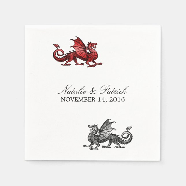 Red Silver Dragon Bröllop Pappra Napkins Pappersservett (Framsidan)