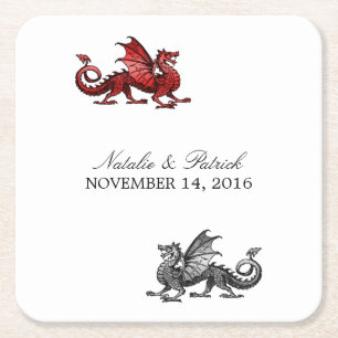 Red Silver Dragon Bröllop Pappra Underlägg Papper Kvadrat
