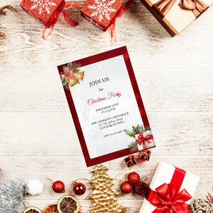 Red Silver Elegant Modern jul Party Inbjudningar