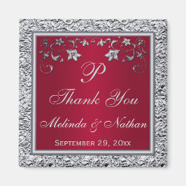 Red, Silver FAUX Foil Blommigt Wedor Magnet