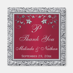 Red, Silver FAUX Foil Blommigt Wedor Magnet