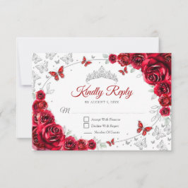 Red Silver Floral Quinceanera Reply OSA Kort