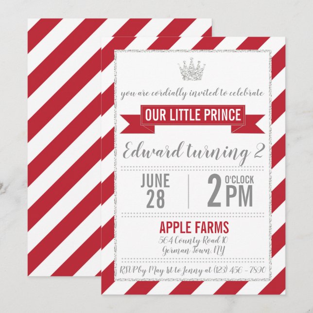 Red Silver Glitter Prince Birthday Investigation Inbjudningar (Fram/baksida)