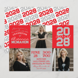 Red & Silver Grått 3 Photo Studenten-inbjudan Inbjudningar