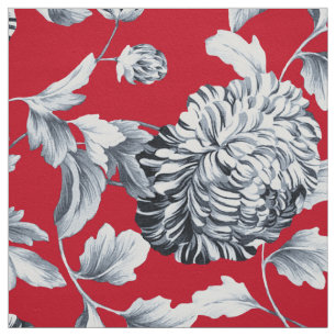 Red Silver Grått Blommigt Toile Tyg