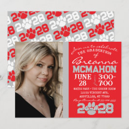 Red & Silver Grått Paw Skriv ut fotot för Studente Inbjudningar