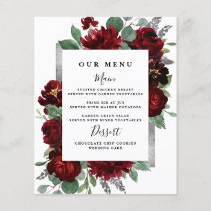Red & Silver Land Burgundy Ro Bröllop Menus