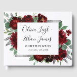 Red & Silver Land Burgundy Ro Winter Wedding Gästböcker<br><div class="desc">Konstruktionen har vattenfärgpeony och ro blommigt inslag i röda och burgunda nyanser över eukalyptus botaniska grey. Mallen innehåller också en utskriven ruta för färgad av silver eller grått för en utökad elegant. Typografin visningar en modern layout med svart text. Visa samlingslänken på den här sidan om du vill söka efter...</div>