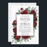 Red & Silver Land Burgundy Ro Winter Wedding Inbjudningar<br><div class="desc">Konstruktionen har vattenfärgpeony och ro blommigt inslag i röda och burgunda nyanser över eukalyptus botaniska grey. Mallen innehåller också en utskriven ruta för färgad av silver eller grått för en utökad elegant. Typografin visningar en modern layout med svart text. Visa samlingslänken på den här sidan om du vill söka efter...</div>