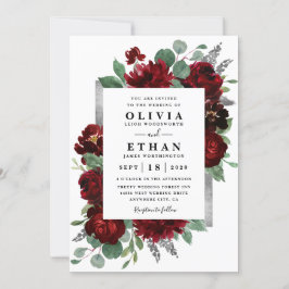 Red & Silver Land Burgundy Ro Winter Wedding Inbjudningar