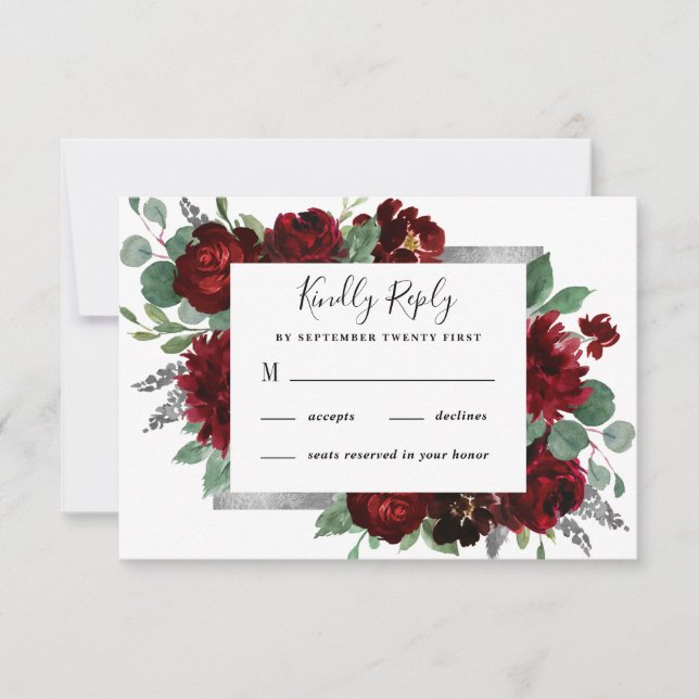 Red & Silver Land Burgundy Ro Winter Wedding OSA Kort (Framsida)