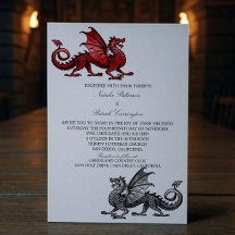 Red Silver Medieval Dragon Wedding bjudande in