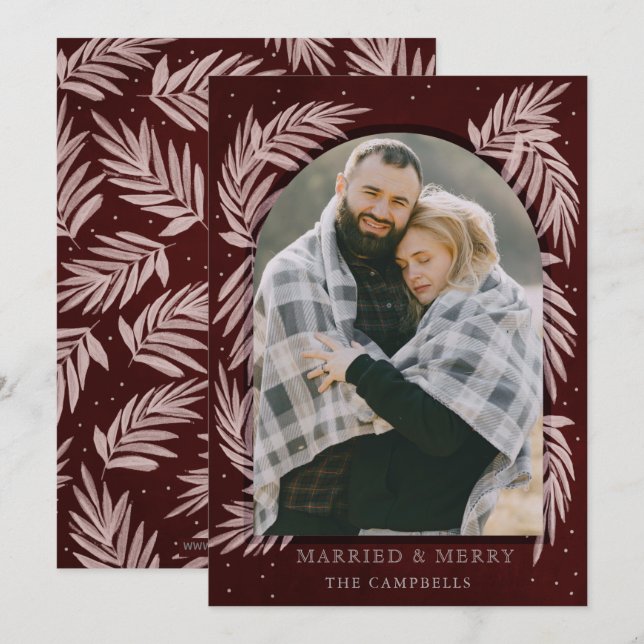 Red Silver Merry Arch botaniskt Helgdag Card Julkort (Fram/baksida)