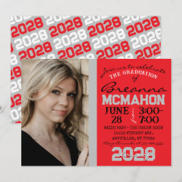 Red & Silver Modern Studenten-fotoinbjudan Inbjudningar