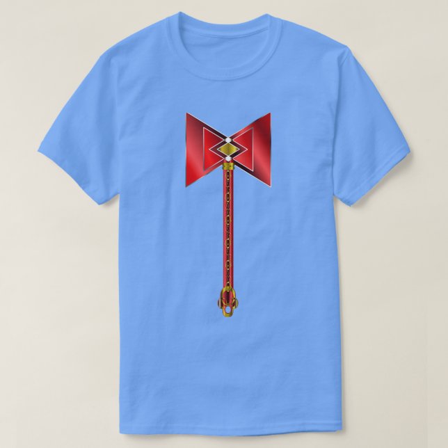 Red Silver och Guld Chango DoubleHeaded Thunder Ax T Shirt (Design framsida)