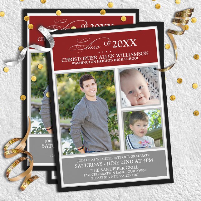 Red|Silver Photo Studentfest Inbjudningar (Skapare uppladdad)