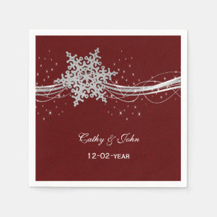 Red Silver Snöflingor personlig bröllop napkin Pappersservett