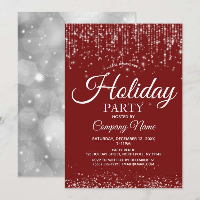 Red Silver String Ljus Corporate Julfest Inbjudningar (Fram/baksida)