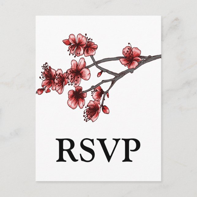 Red Simple Cherry Blommar OSA Postcard Inbjudan Vykort (Framsida)