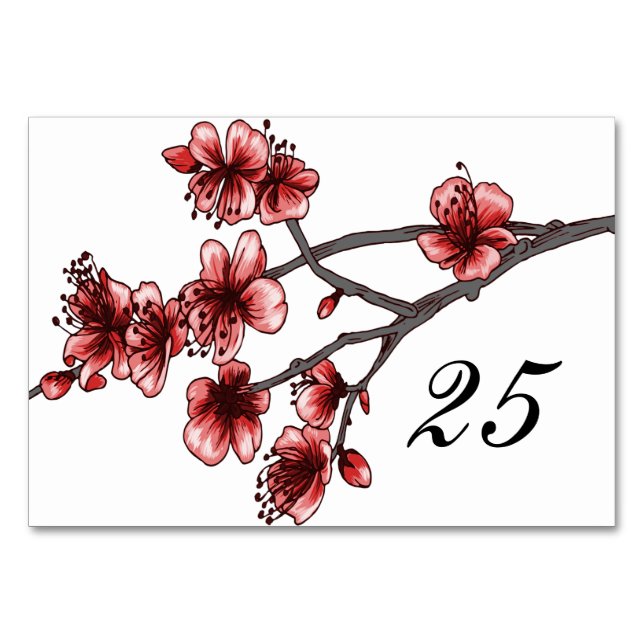 Red Simple Cherry Blommars Bord Card Bordsnummer (Framsidan)