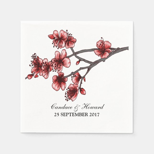 Red Simple Cherry Blommars Papper Napkins Pappersservett (Framsidan)