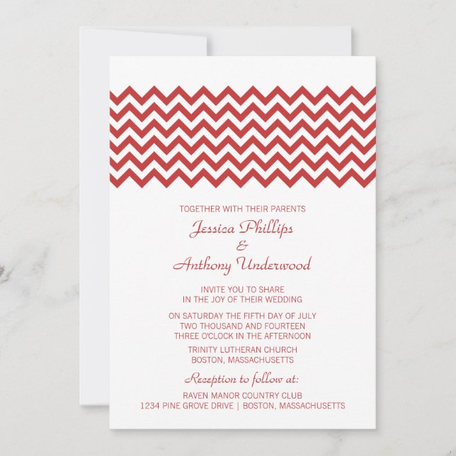Red Simple Chevron bröllopsinbjudan Inbjudningar (Framsida)