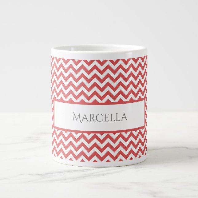 Red Simple Chevron Personlig Giant Coffee Mugg Jumbo Mugg (Framsidan)